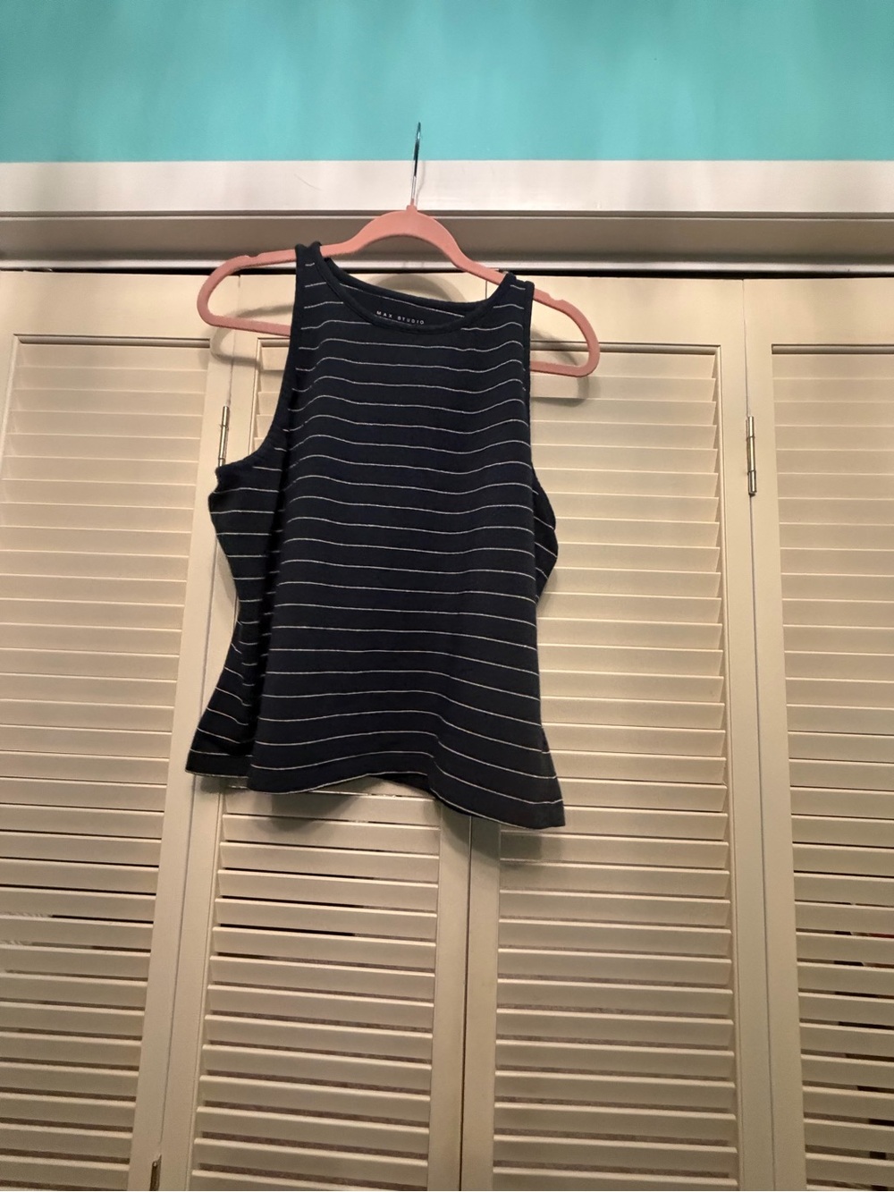 Max Studio Navy & White Striped Sleeveless Top